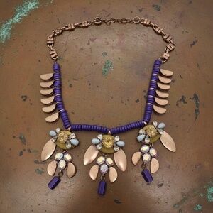 Vintage J Crew Statement Necklace Purple Beads Rhinestone Bib Necklace, No Tag